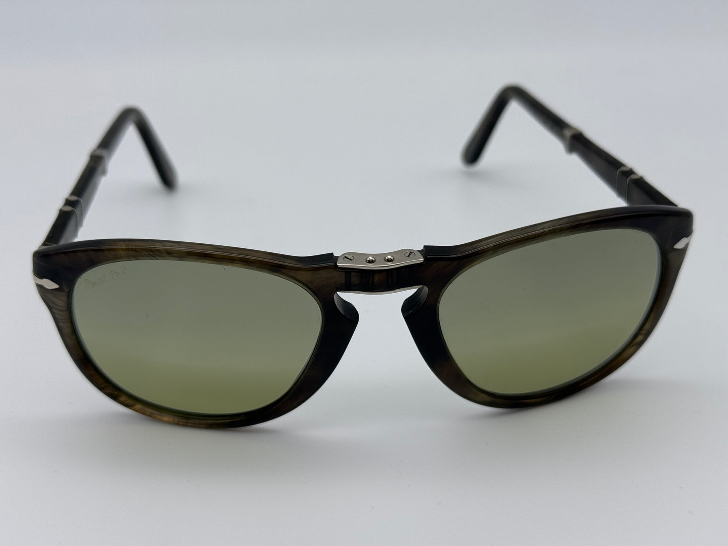 Persol PO 0714 54nm BEIGE STRIPED BROWN / CRYSTAL Photochromic Polarized Green Preowned