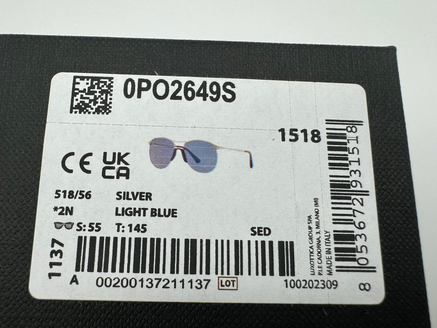 Persol PO 2649 55mm Silver / Light Blue 518 / 56 Italy NEW