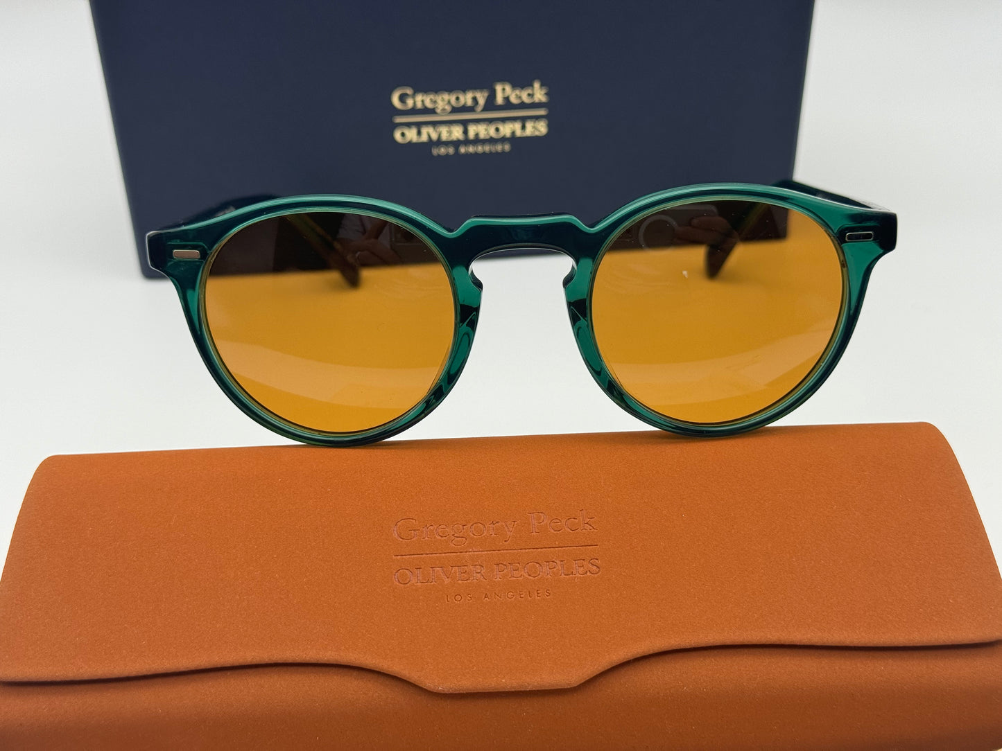 Oliver Peoples Gregory Peck Sun 47mm 176353 Dark Teal/Cognac Italy NEW