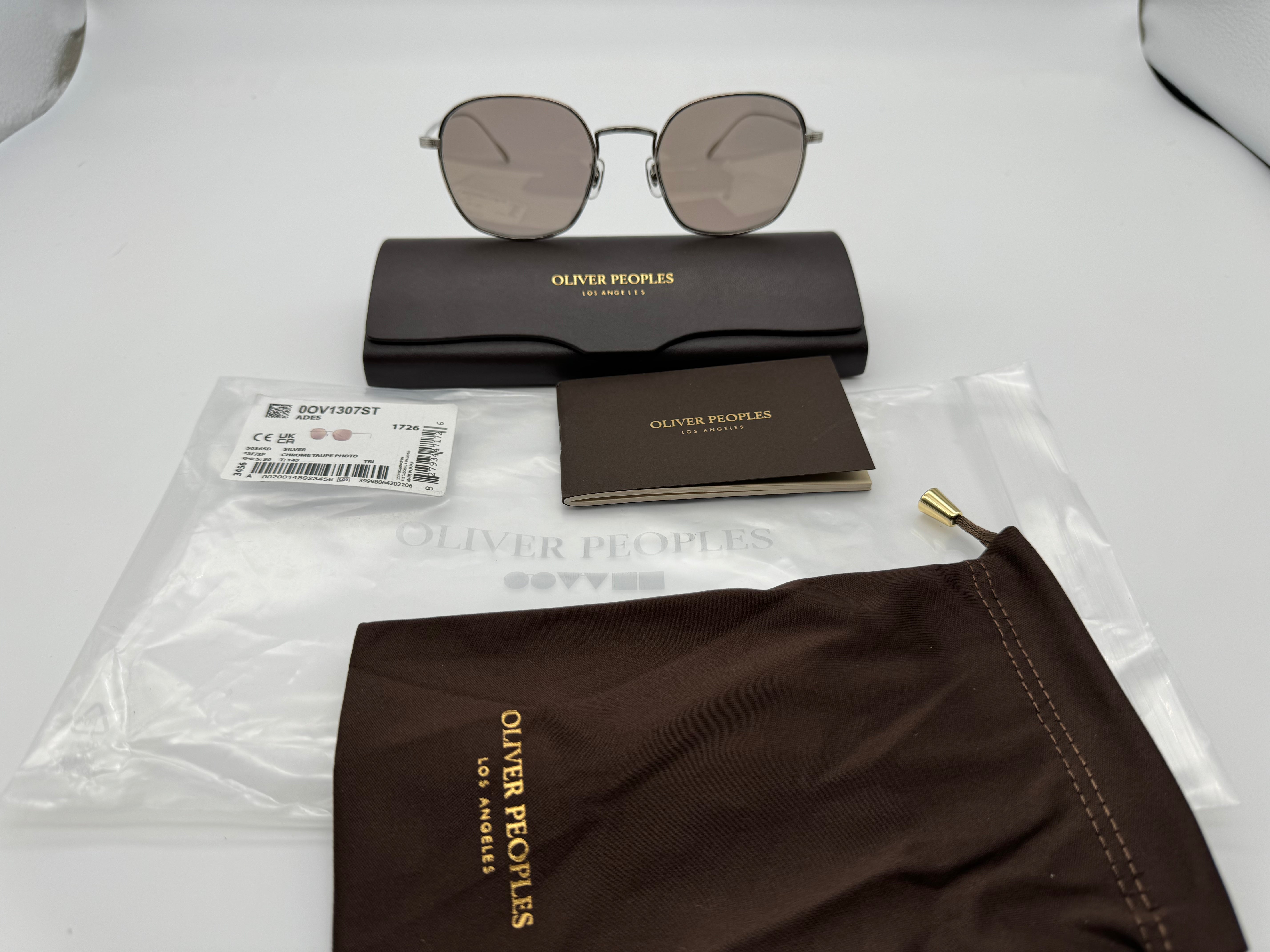 Oliver Peoples ADES 50mm OV 1307 ST Silver Chrome Taupe Photochromic  503665D Titanium Japan