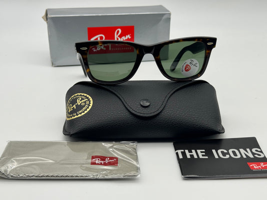 Ray Ban Original Wayfarer 50mm RB 2140 Tortoise Green Polarized 902/58 Hand made in Italy NEW