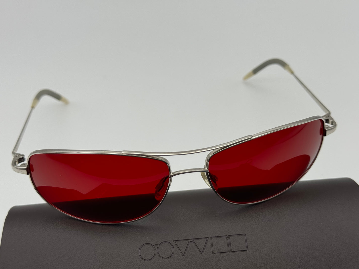 Oliver Peoples Jato 61mm Blood Red Fight Club Lenses with Silver frame made in Japan Preowned