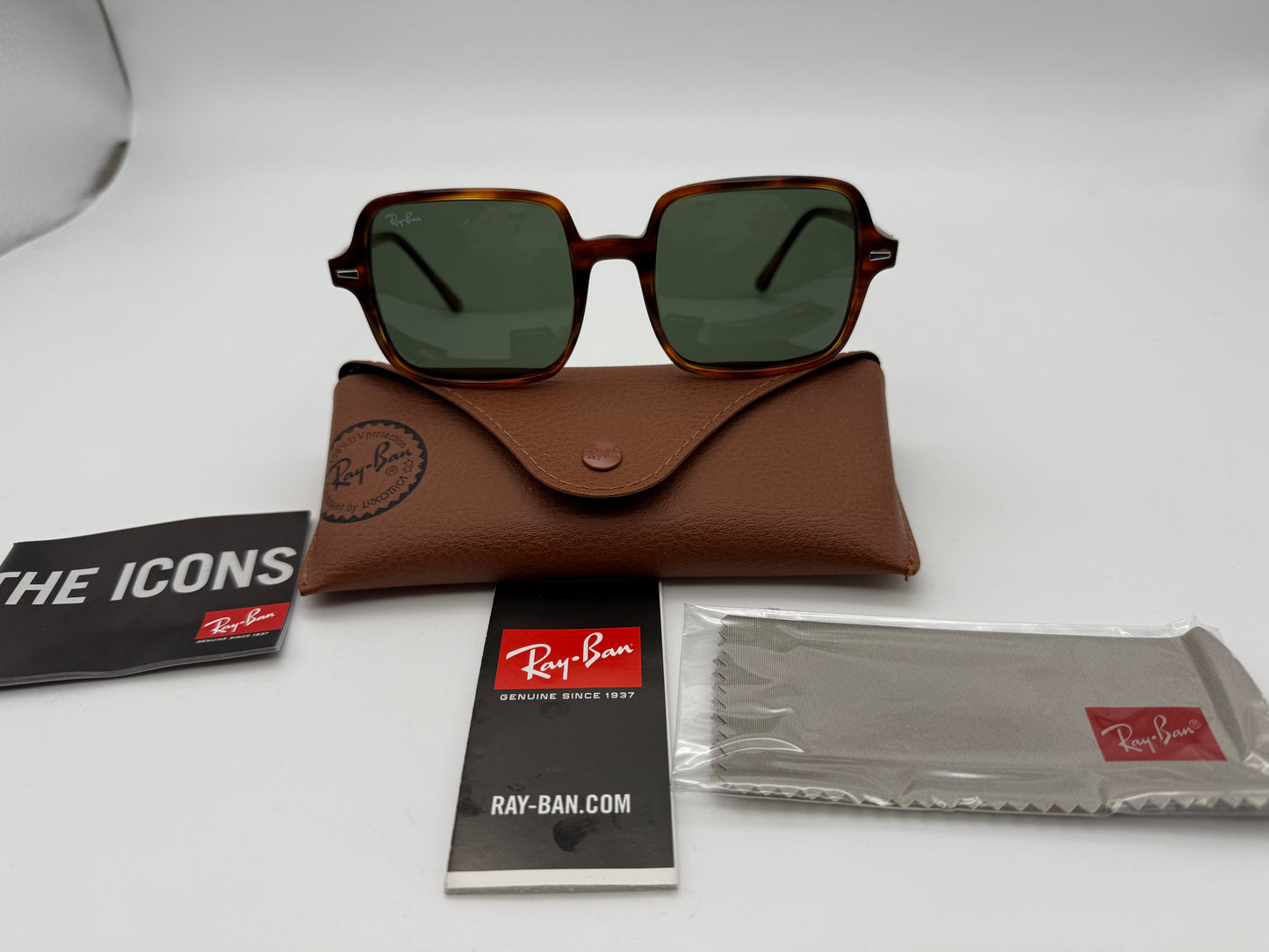 Ray-Ban RB 1973 SQUARE II 53mm 954/31 Stripped Havana / G-15 Glass Lens Italy NEW Missing Box