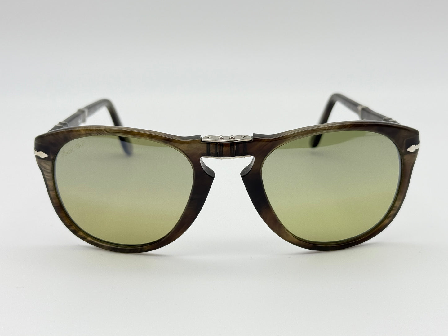 Persol PO 0714 54nm BEIGE STRIPED BROWN / CRYSTAL Photochromic Polarized Green Preowned