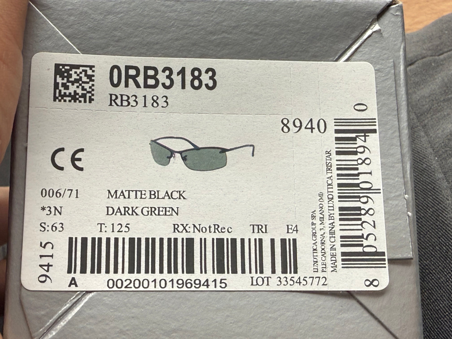 Ray-Ban RB 3183 63mm Matte Black / Dark Green 006 / 71 NEW