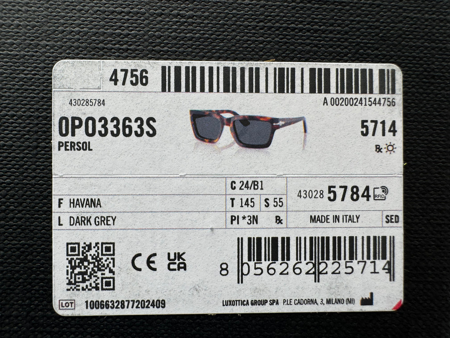 Persol PO 3363 55mm Havana / Dark Gray Italy 24 / B1 Italy NEW