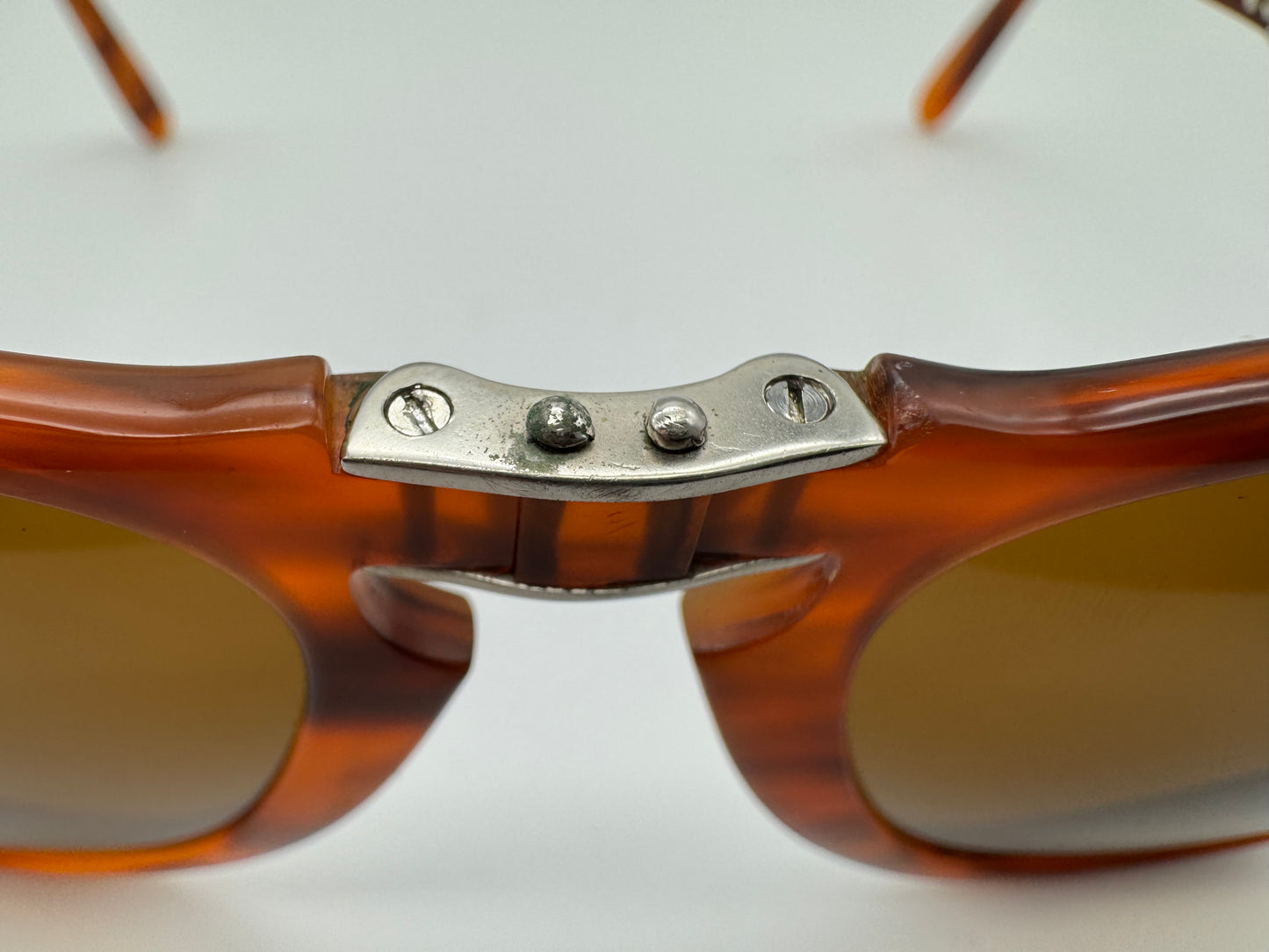 Vintage PERSOL 714 Steve McQueen 54mm Folding 1980s Havana Original Brown Glass Lens with lens etching 157 97 Italy