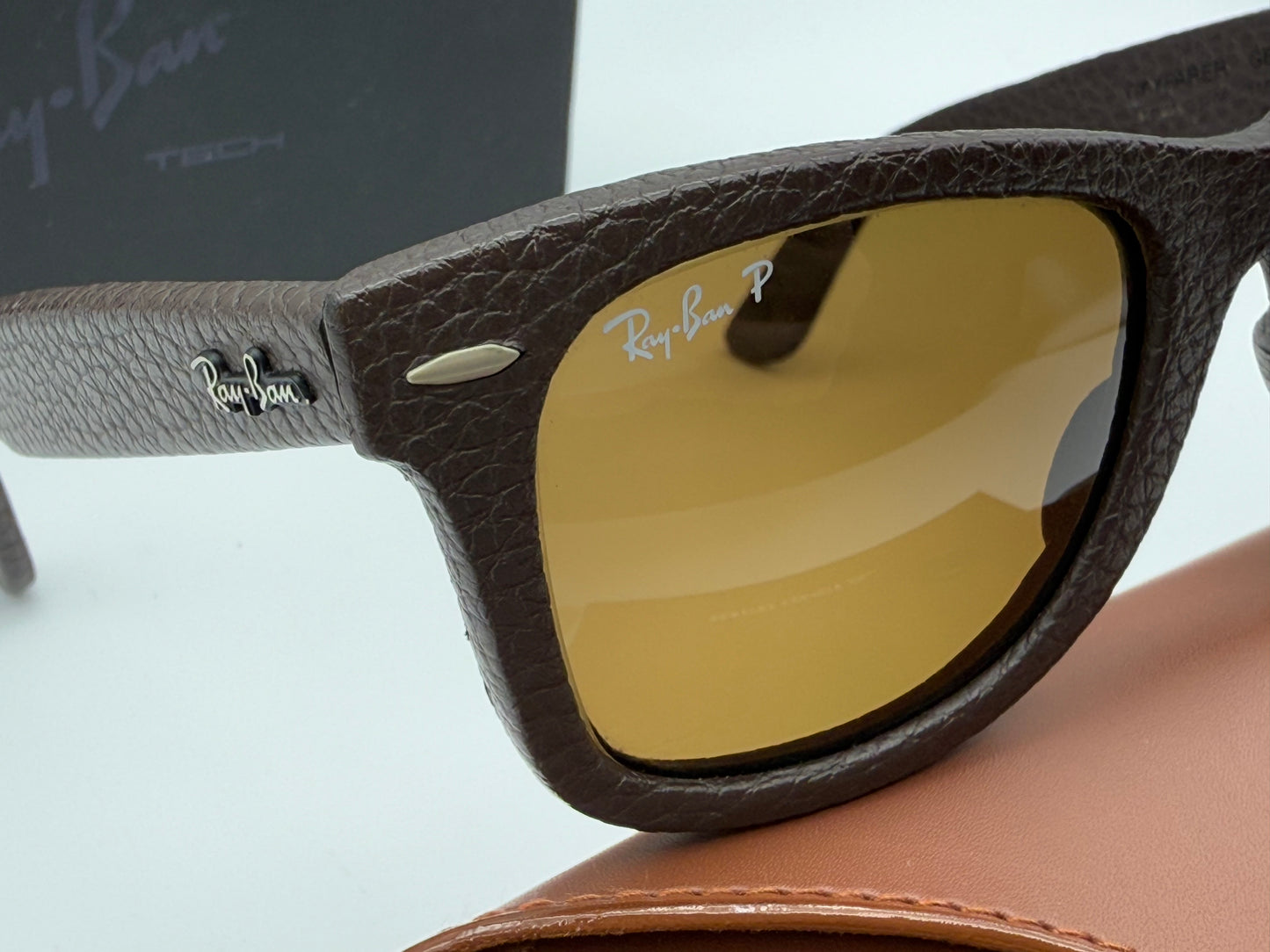 Ray-Ban Wayfarer Genuine Leather Craft 50mm RB 2140 QM 1153 / N6 Brown Polarized P3 Plus Lens Preowned