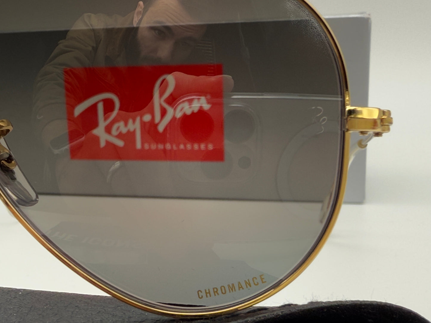 Ray-Ban Aviator 55mm RB 3025 Chromance Gold / Silver  9196 G6 Italy NEW