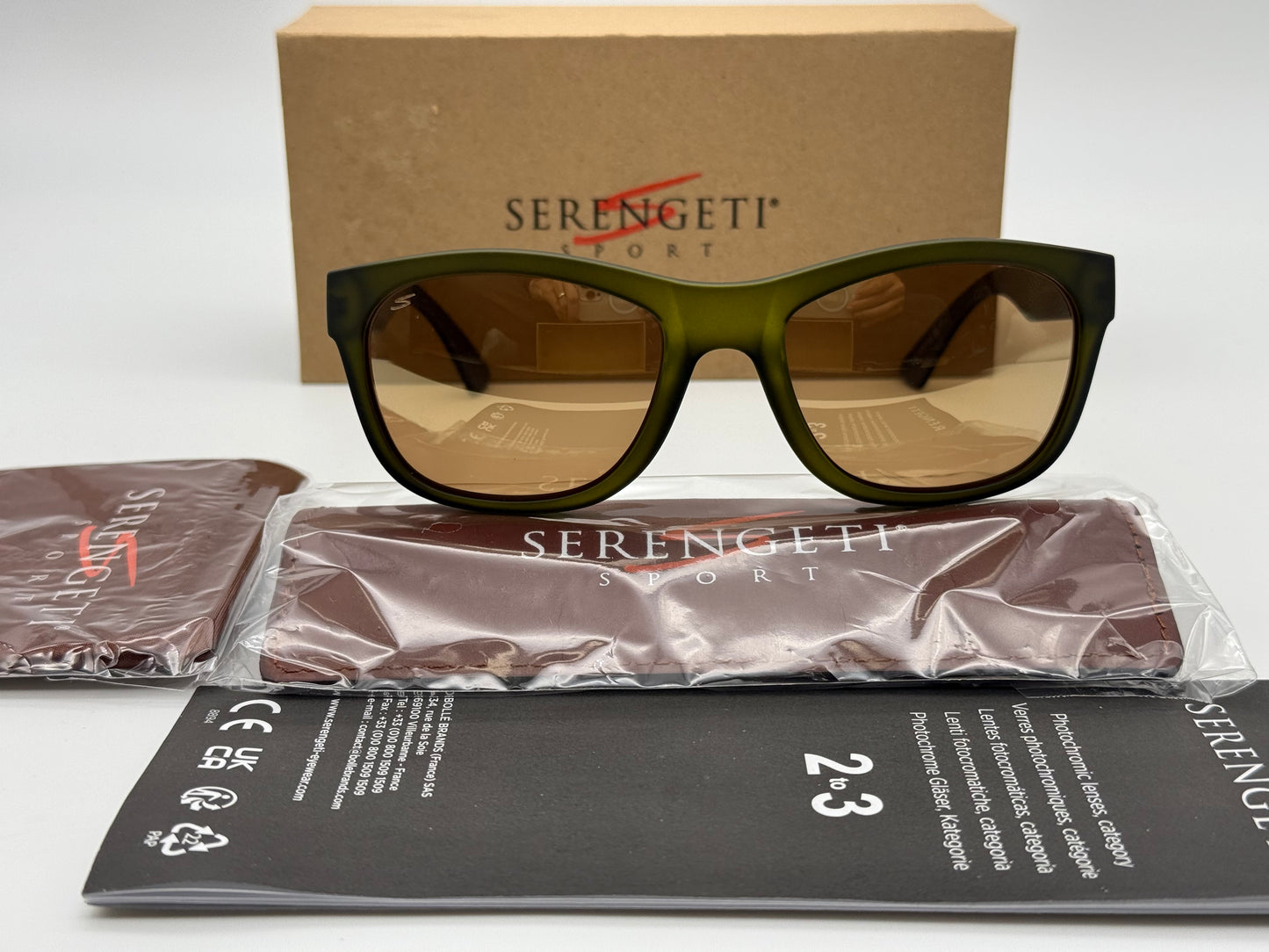 Serengeti Chandler 56mm Rubberized Khaki / Polarized Divers Gold Lens SS557002 Italy NEW