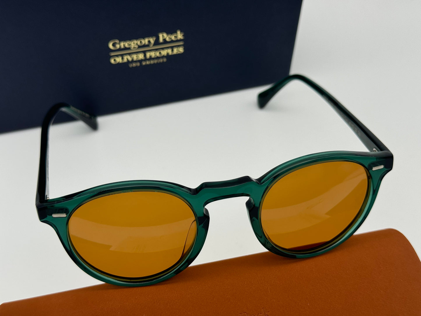 Oliver Peoples Gregory Peck Sun 47mm 176353 Dark Teal/Cognac Italy NEW