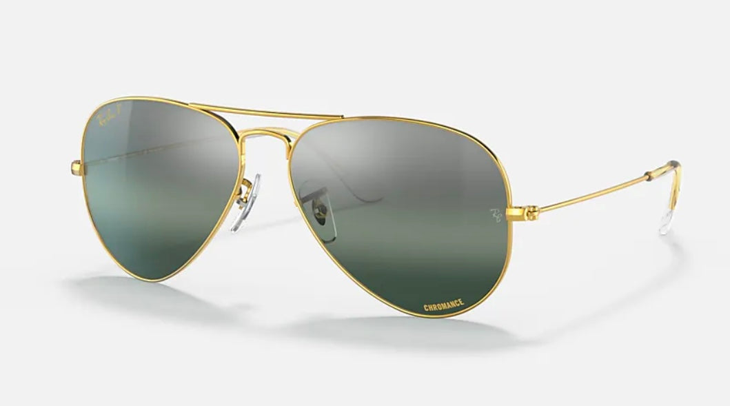 Ray-Ban Aviator 55mm RB 3025 Chromance Gold / Silver  9196 G6 Italy NEW