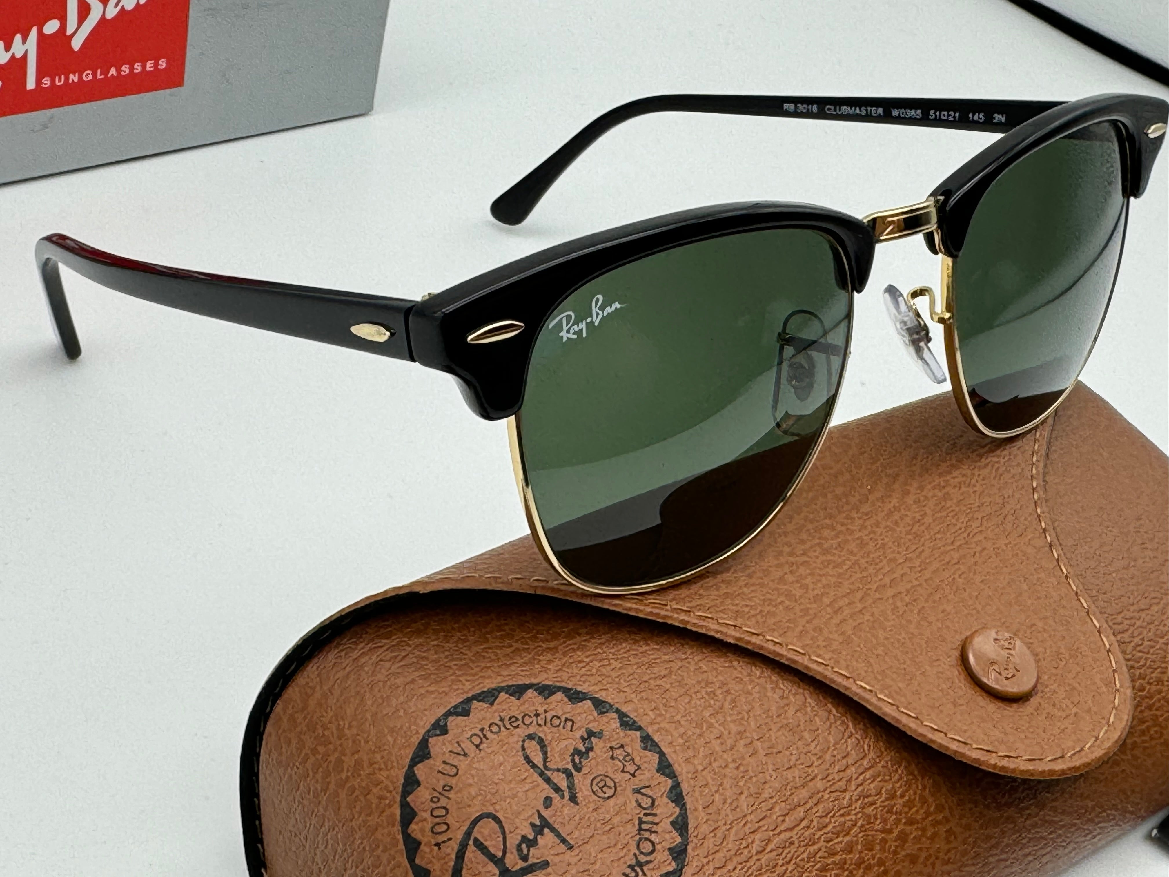 Ray Ban Clubmaster 51mm Black Gold G 15 W0365 Italy New
