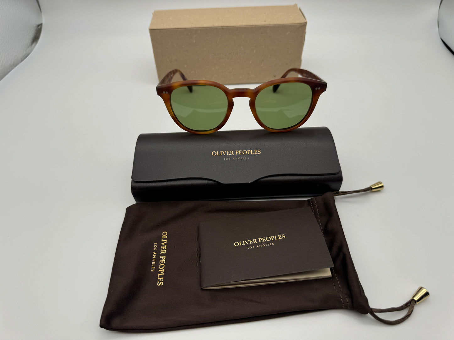 Oliver Peoples Desmon 48mm Matte Light Brown / Vibrant Green Sunglasses OV 5454 SU 14834E Italy NEW