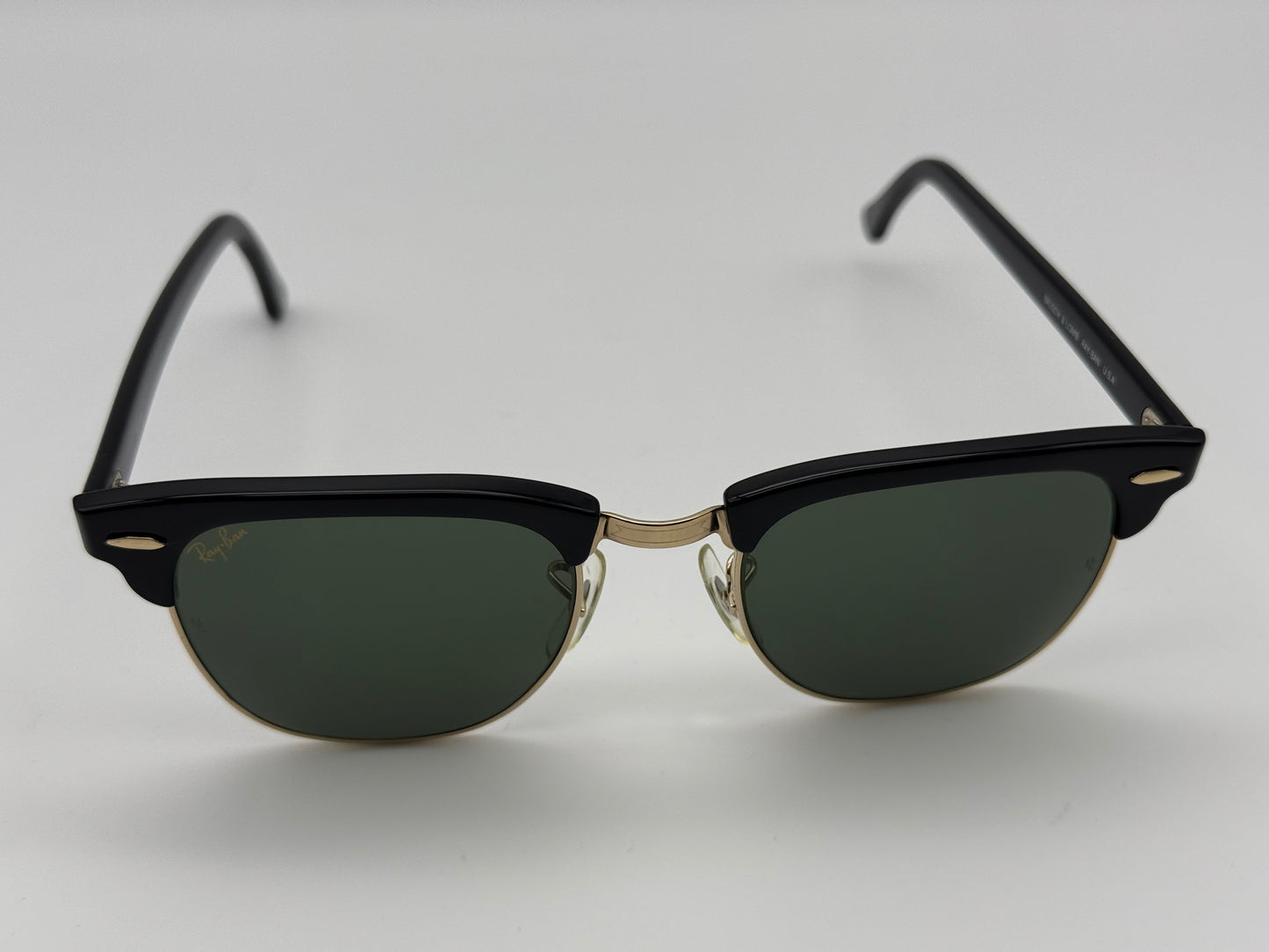 RAY-BAN USA BAUSCH & LOMB Clubmaster Large W1115 Black Gold G-15 Glass Vantage Preowned