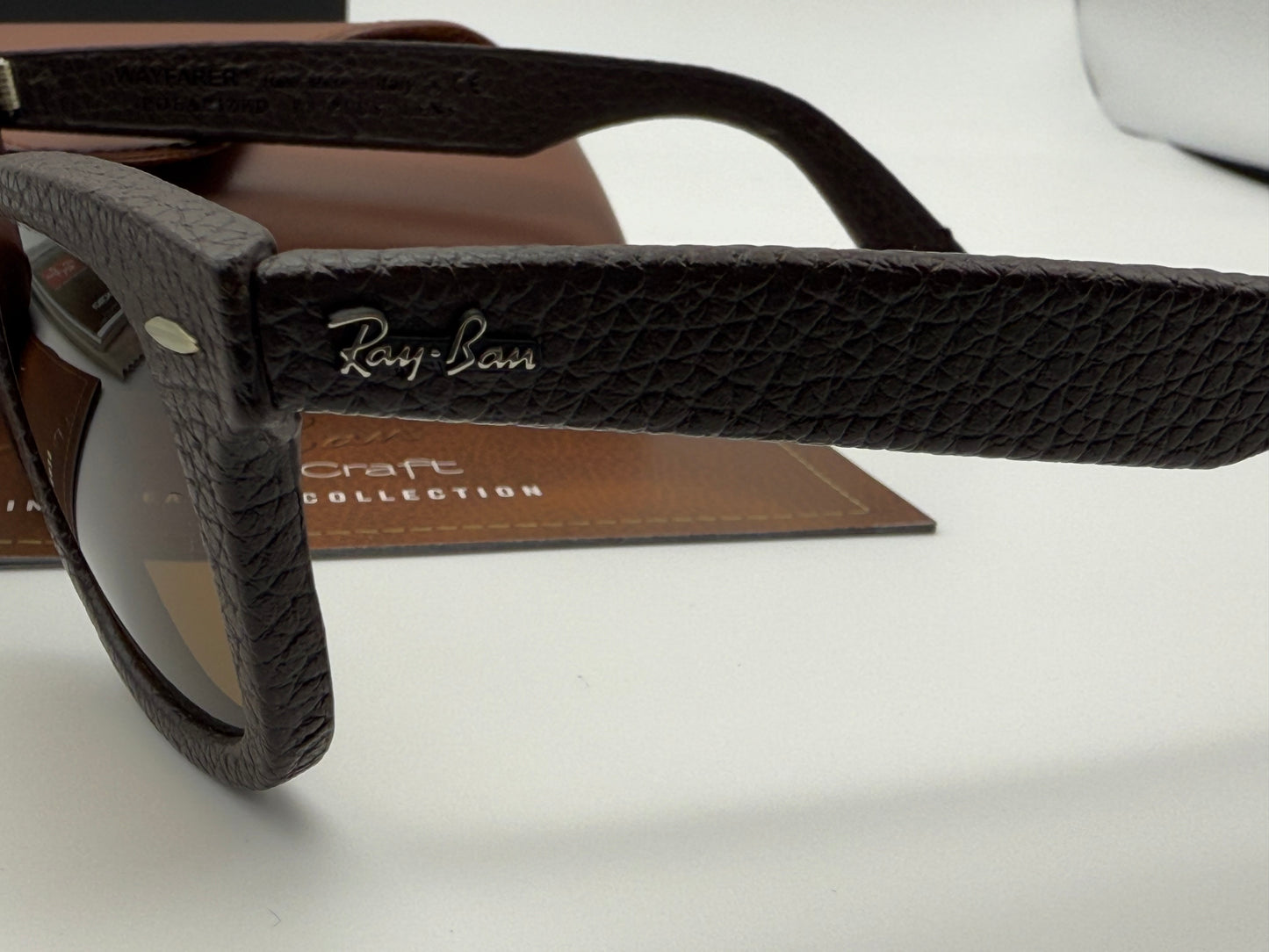 Ray-Ban Wayfarer Genuine Leather Craft 50mm RB 2140 QM 1153 / N6 Brown Polarized P3 Plus Lens Preowned