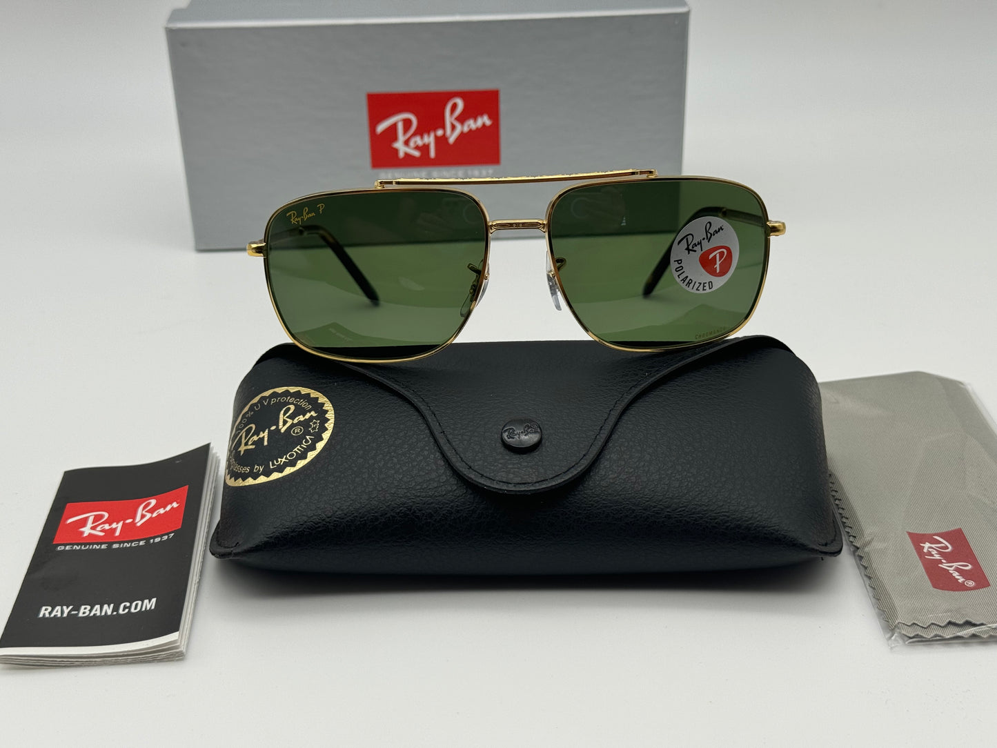 Ray-Ban RB 3796 59mm Gold / Dark Green Chromance Polarized 9196P1 Preowned