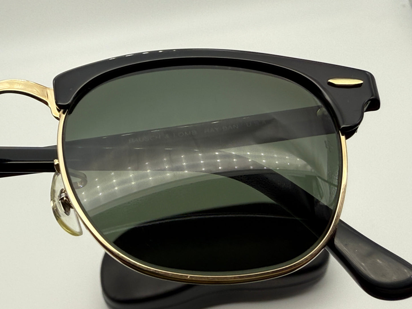 RAY-BAN USA BAUSCH & LOMB Clubmaster Large W1115 Black Gold G-15 Glass Vantage Preowned