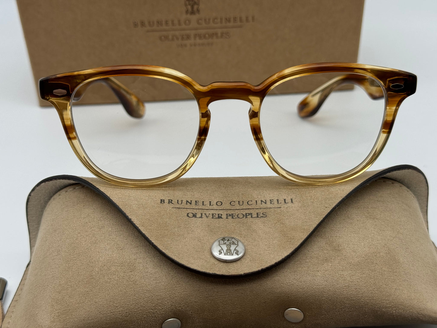 Oliver Peoples x Brunello Cucinelli Jep 49mm OV 5485 1674 Honey VSB / Blue Light Filter Lens Italy NEW