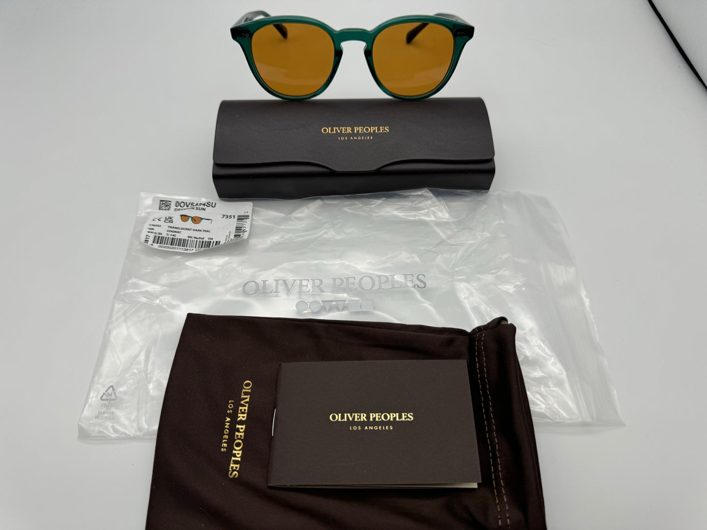 Oliver Peoples Desmon Sun 50mm OV 5454 Translucent Dark Teal / Cognac 176353 Italy NEW