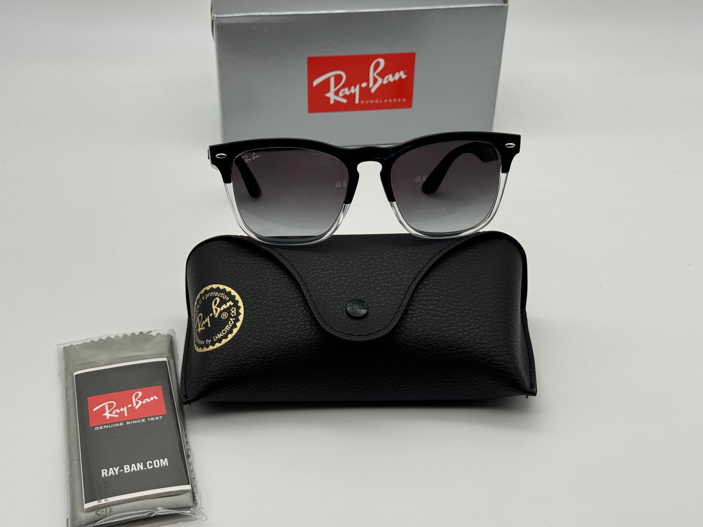 Ray-Ban Steve 54mm RB 4487 Black on Transparent/ Gray Gradient Blue 66308G Italy NEW