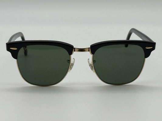 RAY-BAN USA BAUSCH & LOMB Clubmaster Large W1115 Black Gold G-15 Glass Vantage Preowned