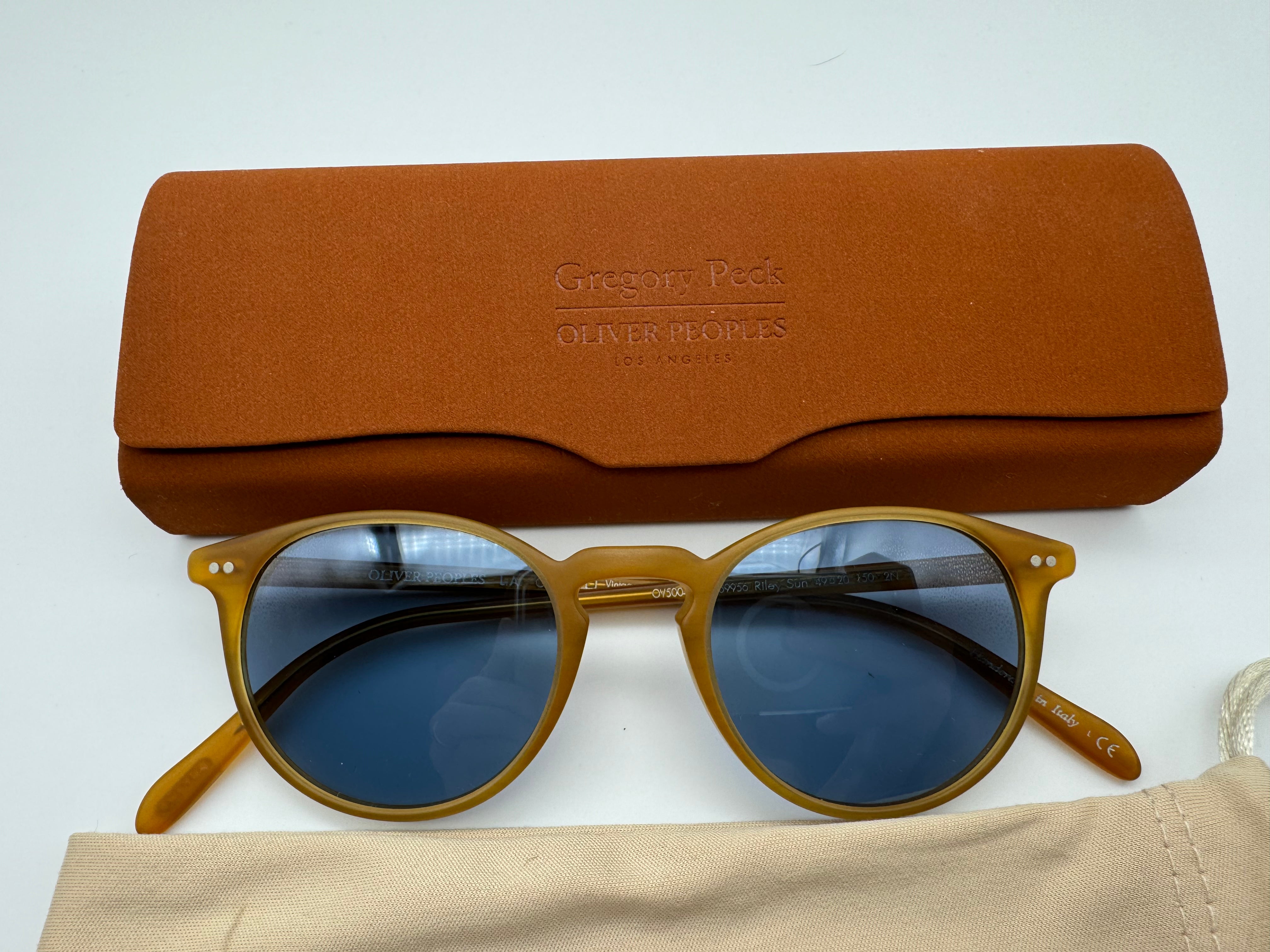 Oliver Peoples Riley Sun 49mm Semi-Matte Amber Tortoise Cobalto