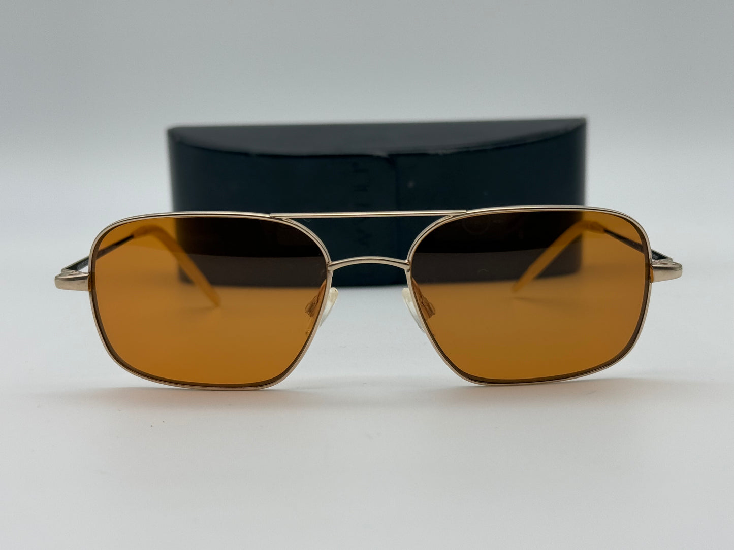 Oliver Peoples Victory 55mm Gold / Cognac CR39 Lens Burn Notice First Gen titanium Japan Preowned