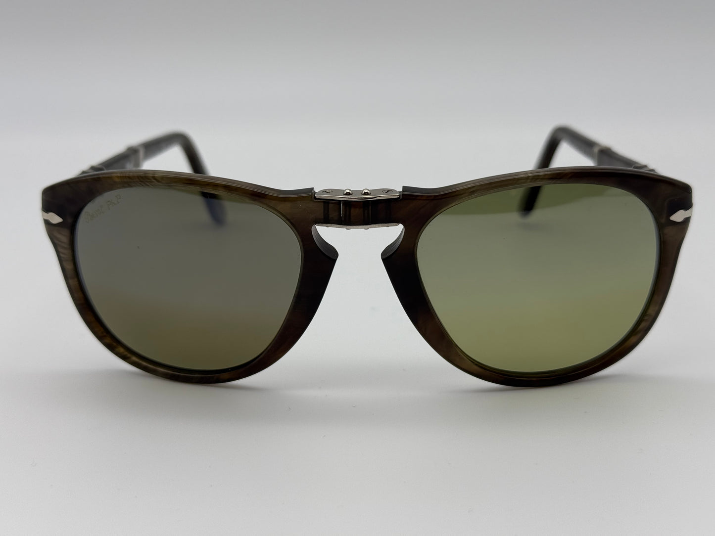 Persol PO 0714 54nm BEIGE STRIPED BROWN / CRYSTAL Photochromic Polarized Green Preowned