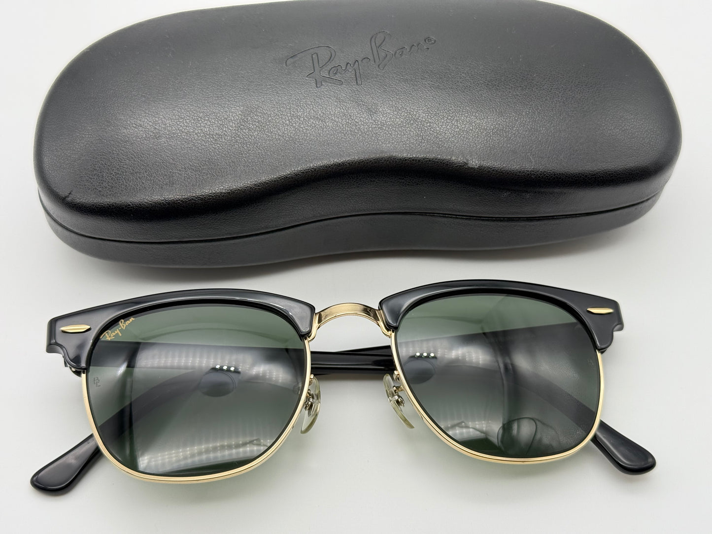 RAY-BAN USA BAUSCH & LOMB Clubmaster Large W1115 Black Gold G-15 Glass Vantage Preowned