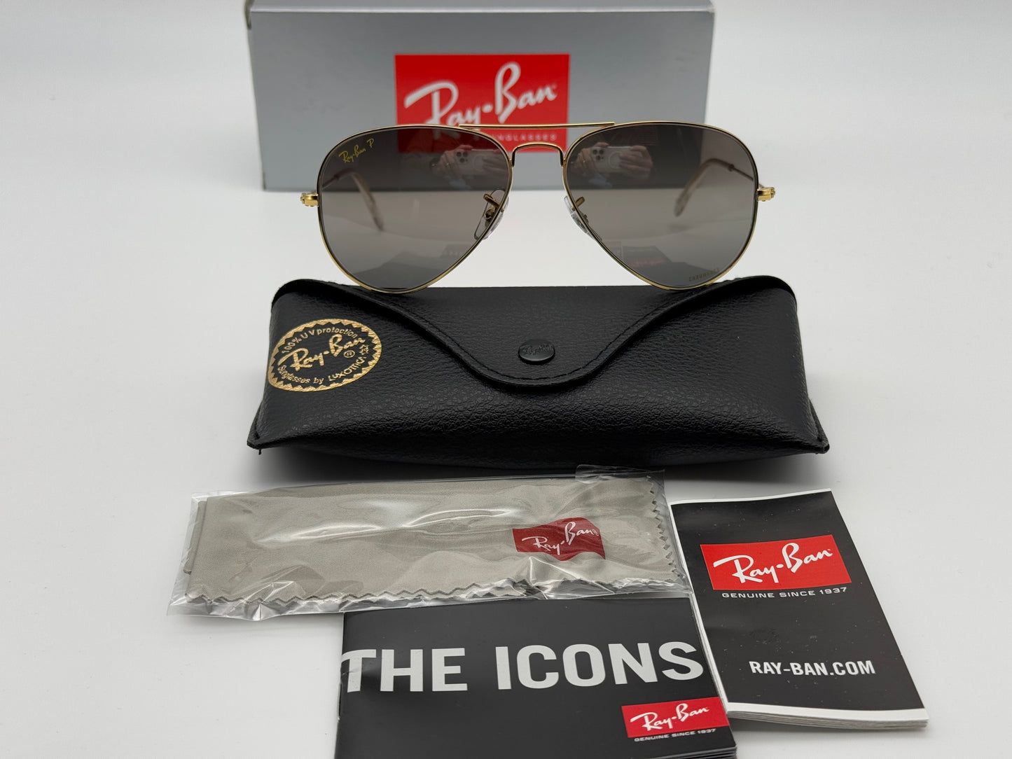 Ray-Ban Aviator 55mm RB 3025 Chromance Gold / Silver  9196 G6 Italy NEW