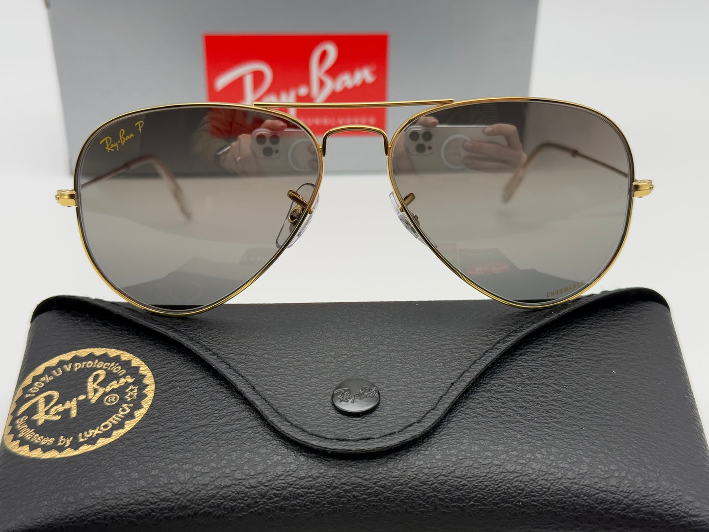 Ray-Ban Aviator 55mm RB 3025 Chromance Gold / Silver  9196 G6 Italy NEW