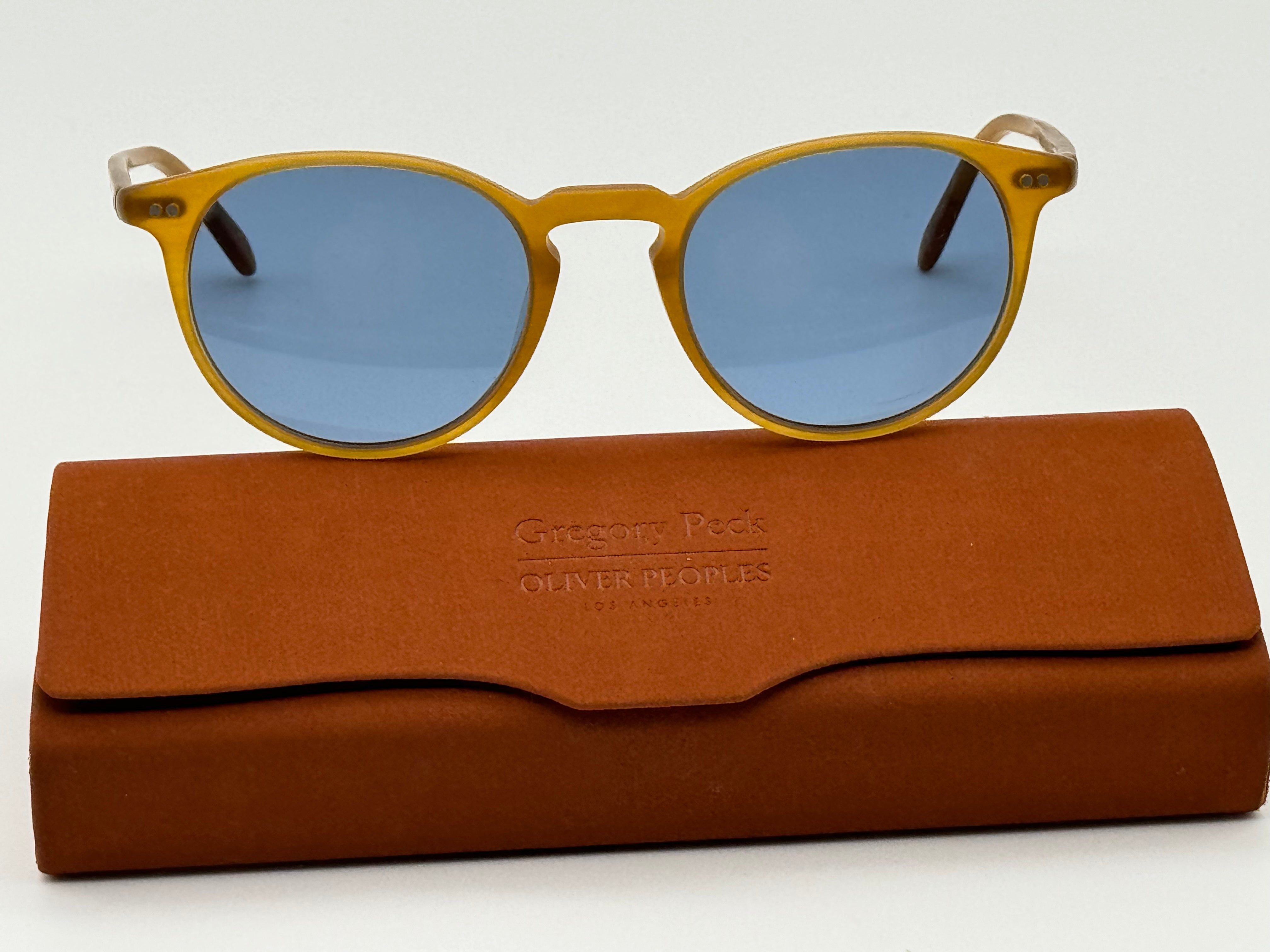 Oliver Peoples Riley Sun 49mm Semi-Matte Amber Tortoise Cobalto