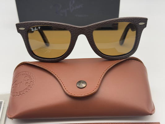 Ray-Ban Wayfarer Genuine Leather Craft 50mm RB 2140 QM 1153 / N6 Brown Polarized P3 Plus Lens Preowned