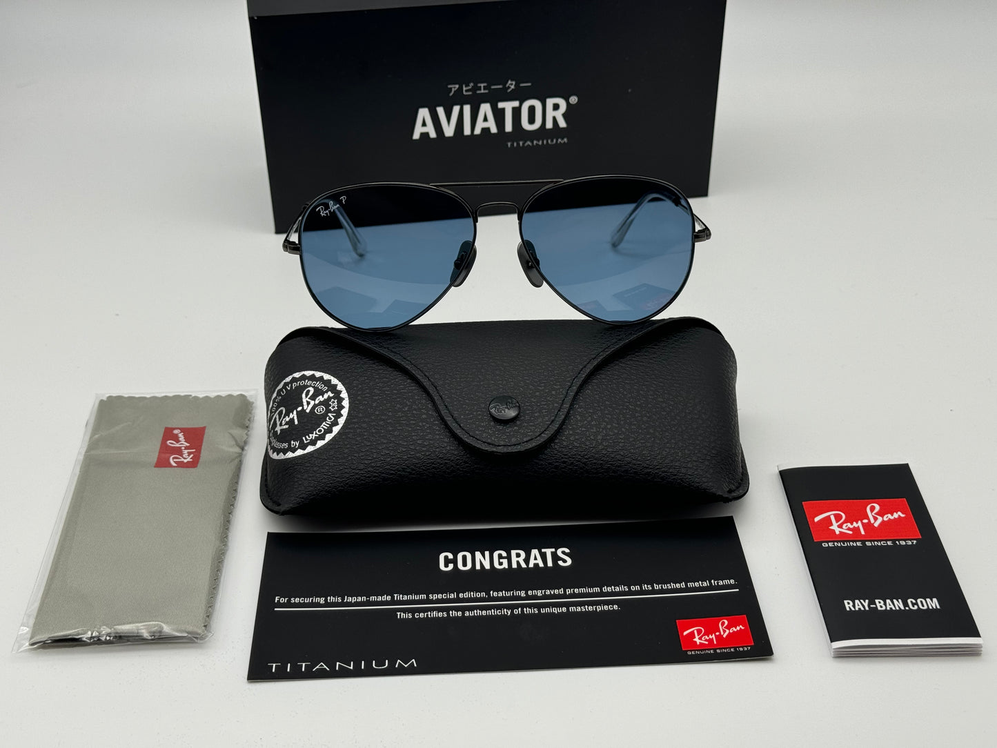 Ray Ban Aviator Titanium 58mm RB 8089 Gunmetal / Blue Polarized Chromance 165/S2 Japan NEW