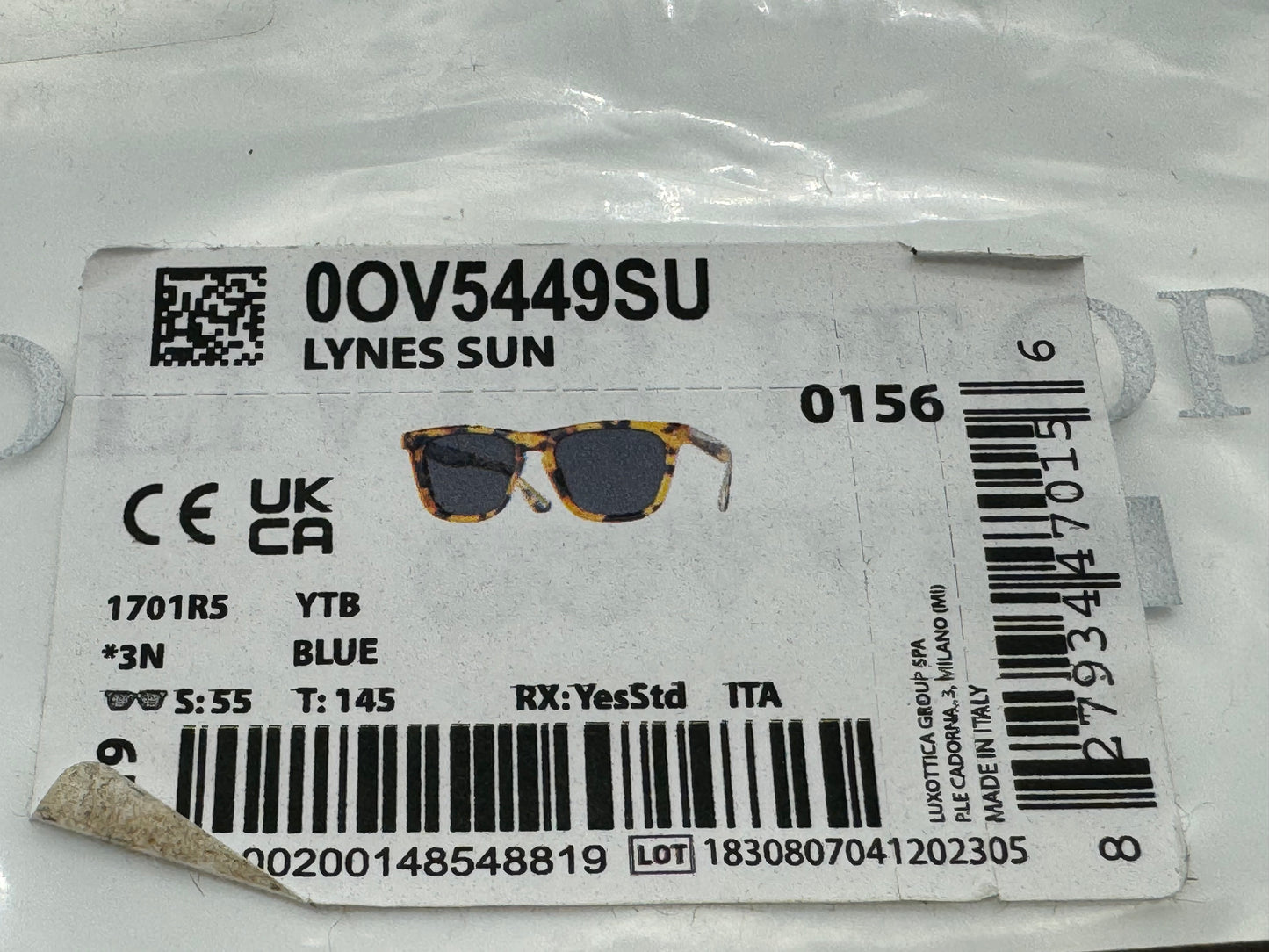 Oliver Peoples Lynes 55mm OV 5449 SU YTB / Blue 1701R5 Italy NEW