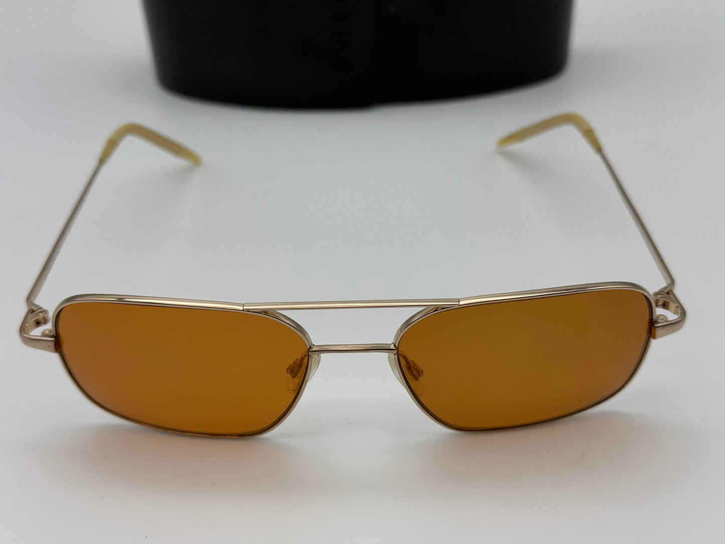 Oliver Peoples Victory 55mm Gold / Cognac CR39 Lens Burn Notice First Gen titanium Japan Preowned