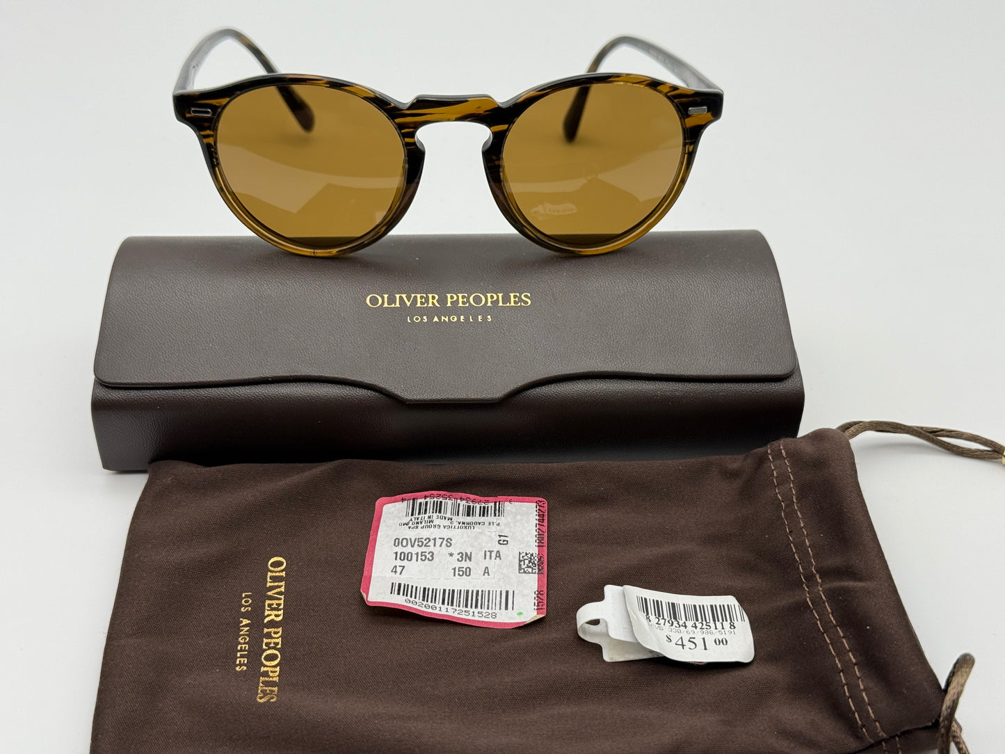 Oliver Peoples GREGORY PECK SUN 47mm Tortoise/Crystal B15 OV 5217S 100153 Tortoise Italy Preowned