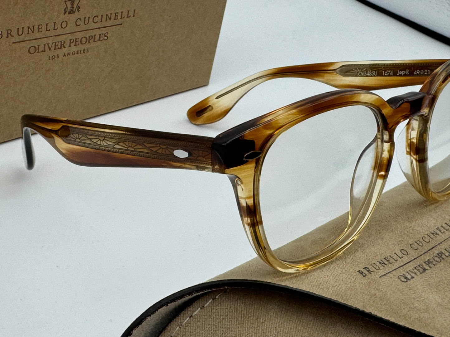 Oliver Peoples x Brunello Cucinelli Jep 49mm OV 5485 1674 Honey VSB / Blue Light Filter Lens Italy NEW