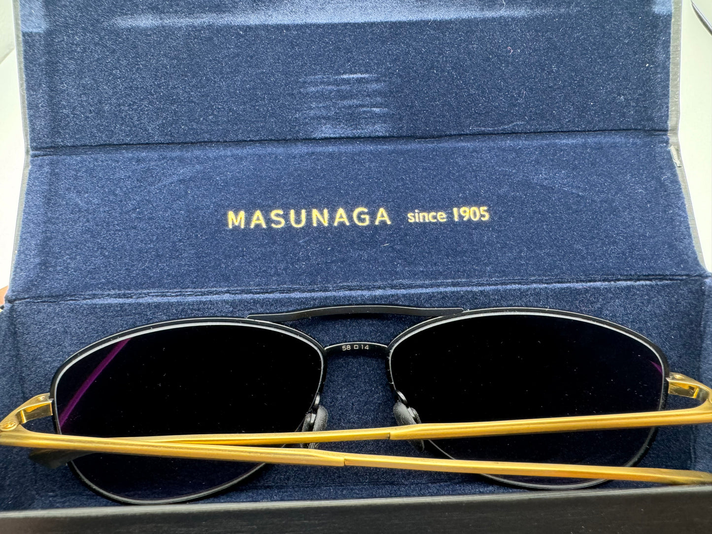 MASUNAGA MA-9001 58mm BLACK GOLD AUTHENTIC SUNGLASSES W/CASE 58-14 Japan NEW