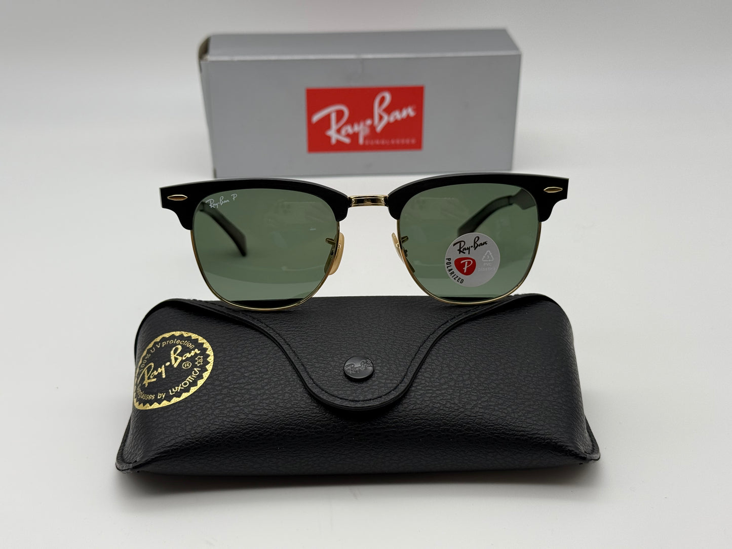 Ray-Ban Clubmaster Aluminum 51mm RB 3507 Polarized G 15 Black / Gold NEW