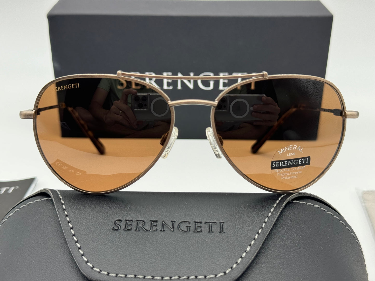 Serengeti Pete 58mm SS 599004 Polarized Drivers Photochromic Lens Brushed Bronze / Shiny Havana Tips Italy NEW