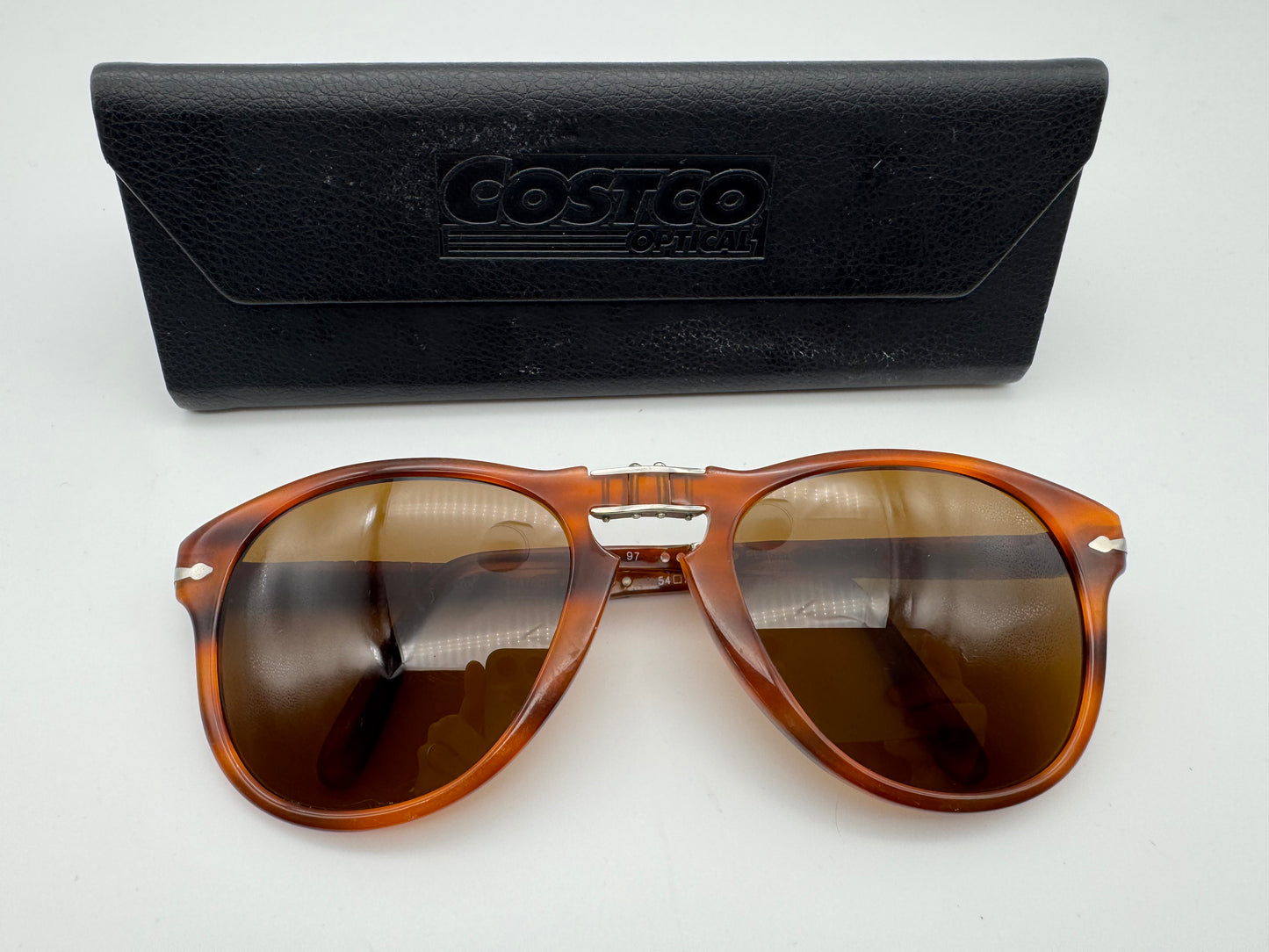 Vintage PERSOL 714 Steve McQueen 54mm Folding 1980s Havana Original Brown Glass Lens with lens etching 157 97 Italy