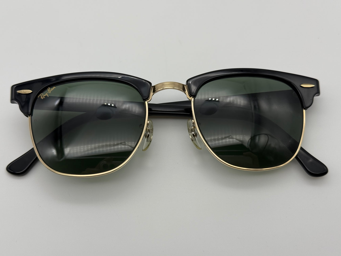 RAY-BAN USA BAUSCH & LOMB Clubmaster Large W1115 Black Gold G-15 Glass Vantage Preowned