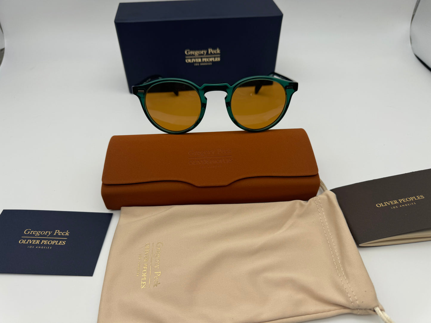 Oliver Peoples Gregory Peck Sun 47mm 176353 Dark Teal/Cognac Italy NEW