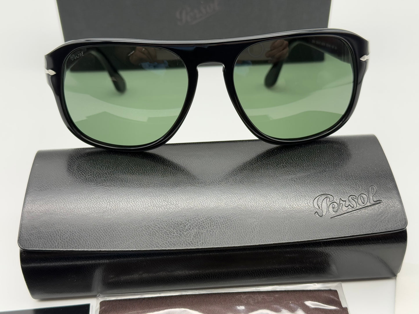 Persol Jean 57mm PO 3310 95 / 31 Black / Green Crystal Hand made in Italy NEW