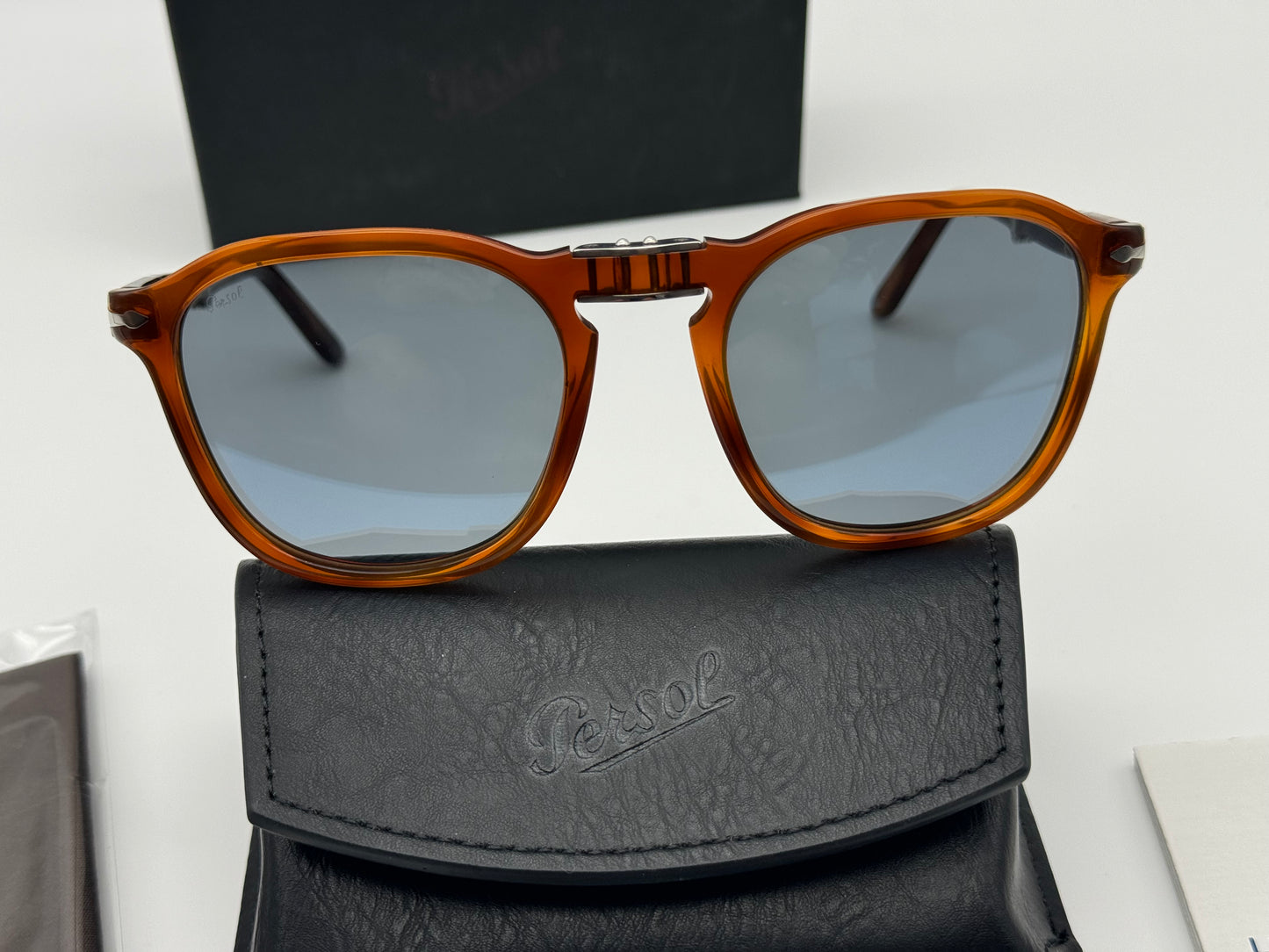 Persol PO 3345 54mm Folding Terra Di Siena / Light Blue 96 / 56 Italy NEW