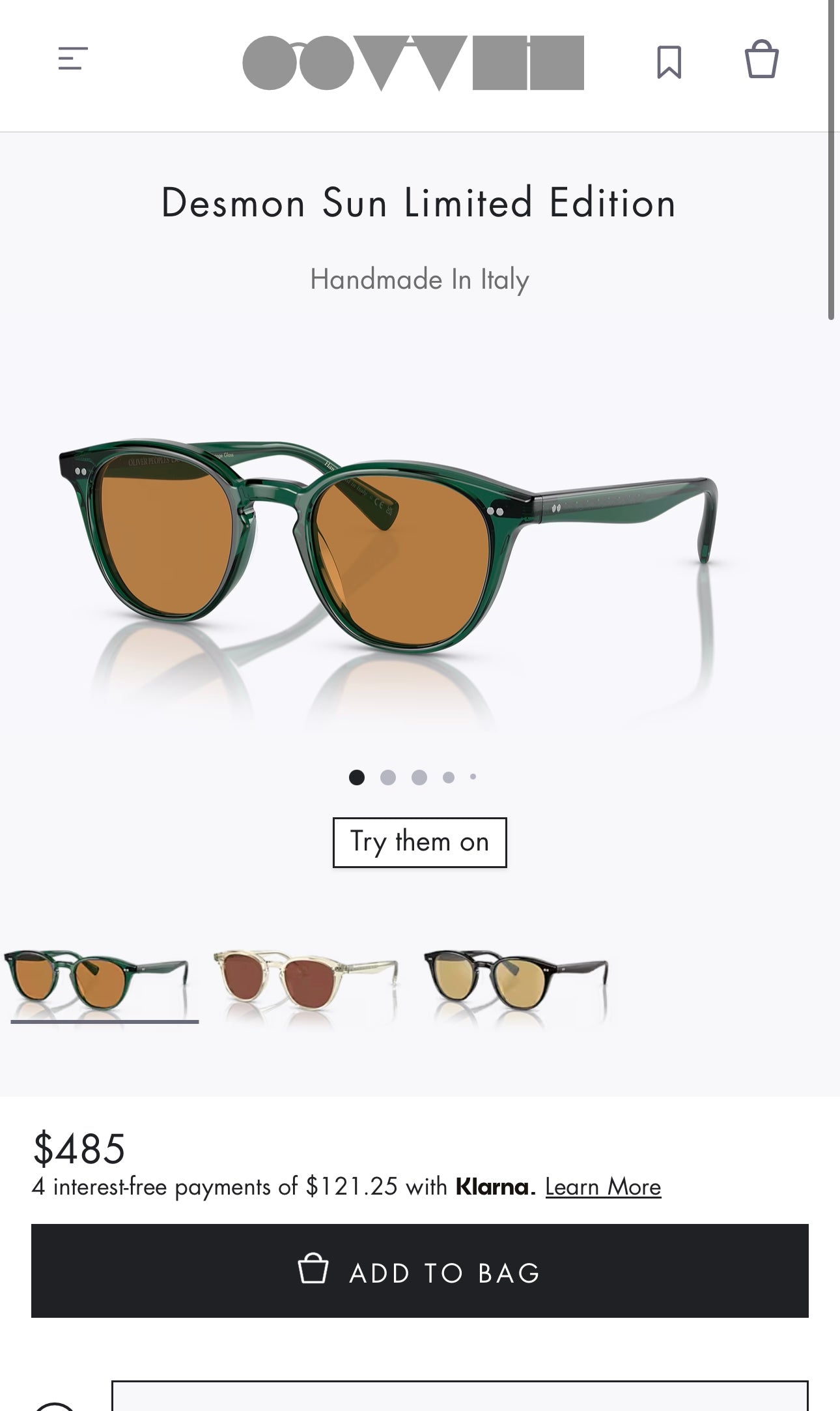 Oliver Peoples Desmon Sun 50mm OV 5454 Translucent Dark Teal / Cognac 176353 Italy NEW