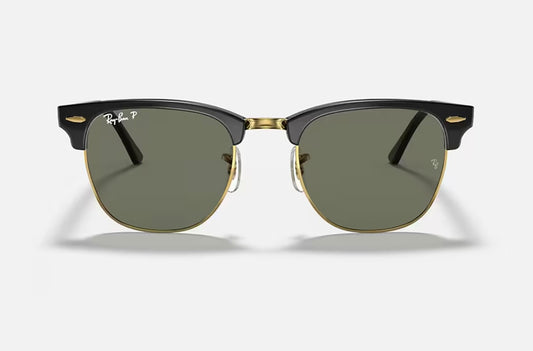 Ray-Ban Clubmaster 51mm Black Gold / G-15 Green Polarized Sunglasses RB3016 901/58 Italy NEW