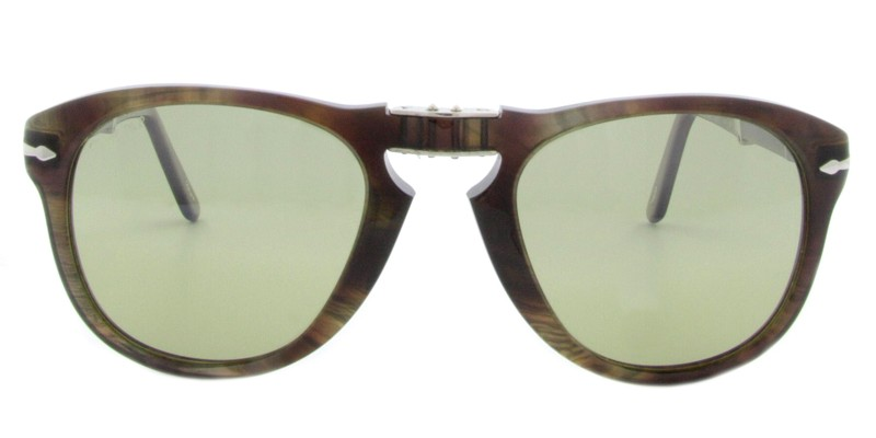 Persol PO 0714 54nm BEIGE STRIPED BROWN / CRYSTAL Photochromic Polarized Green Preowned